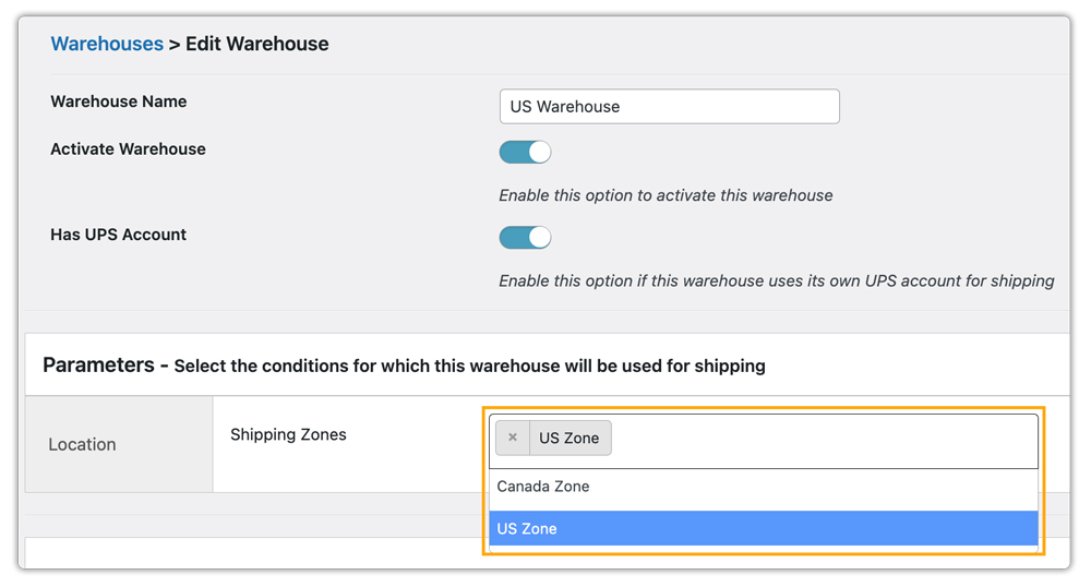 add multiple warehouse addresses