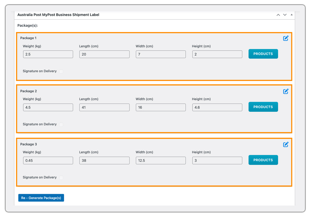 multiple package generation