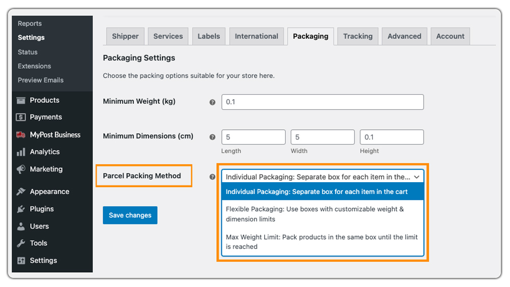package setting 