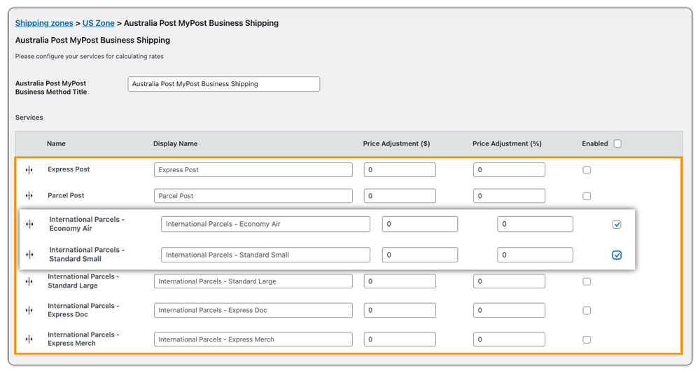 shipping services for zone 