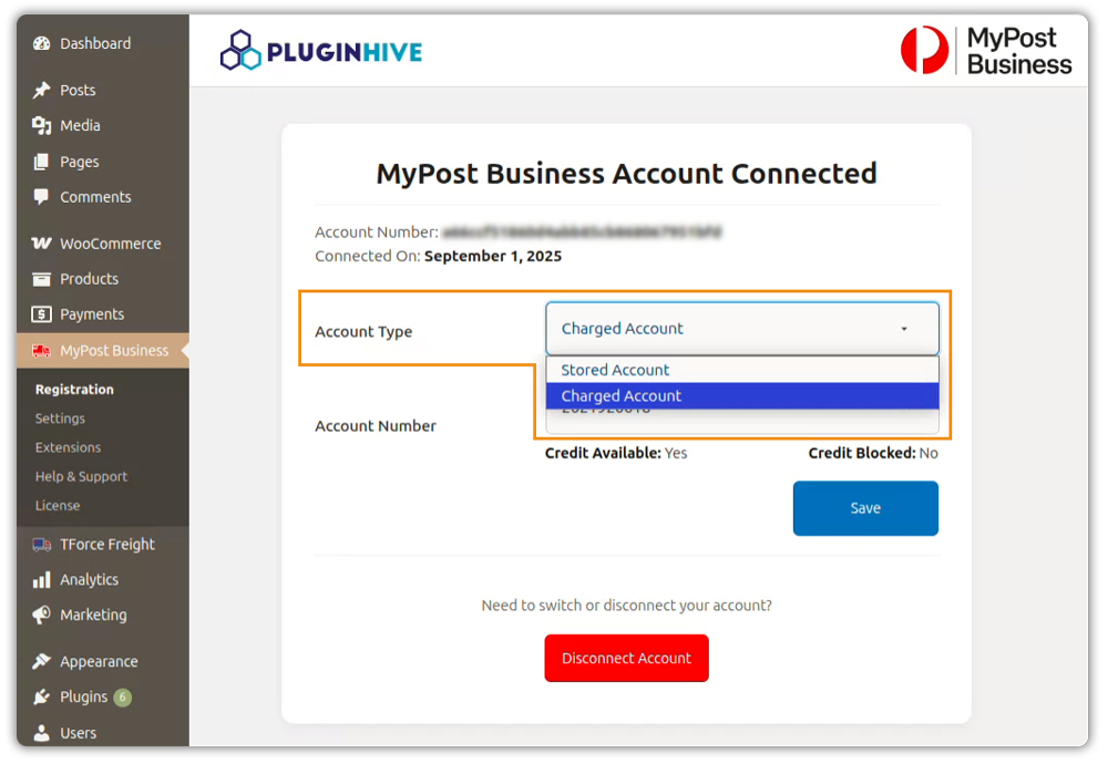 stored account or charged account 