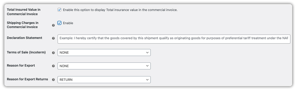 ups invoice settings