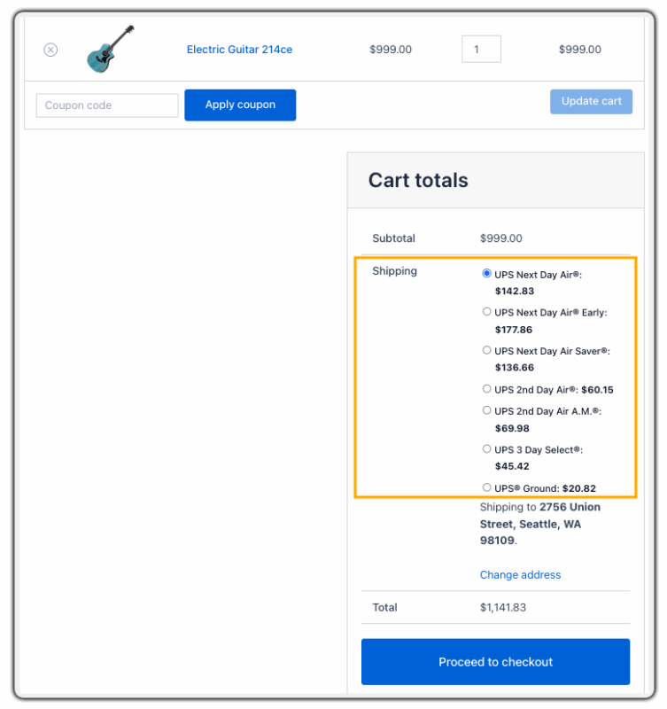 ups rates in cart page