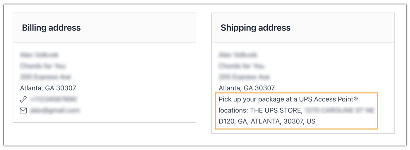 customer's shipping address 