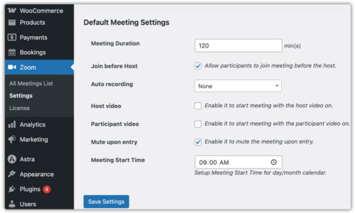 default meeting settings