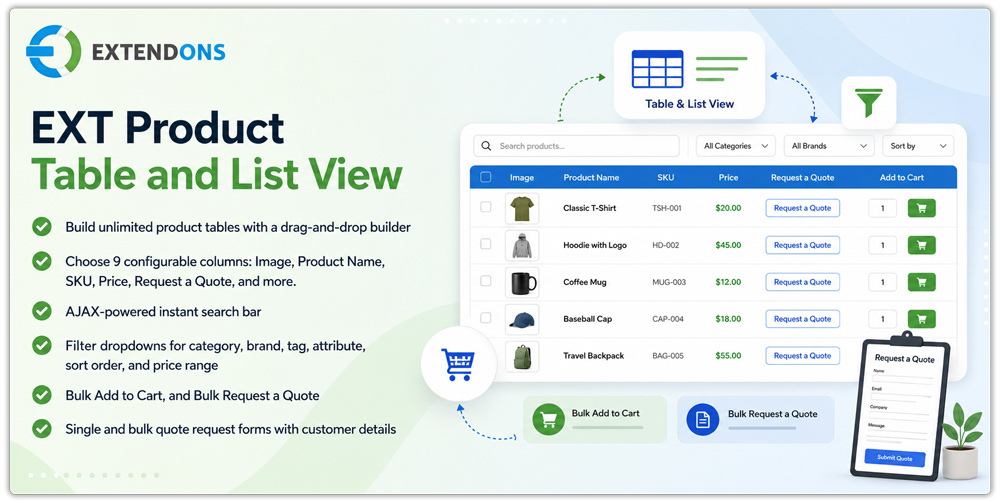 EXT Product Table and List View for WooCommerce