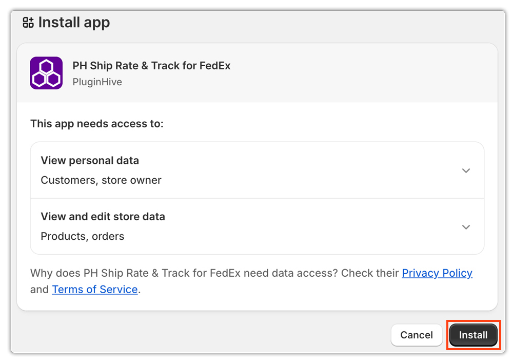 install shopify fedex app