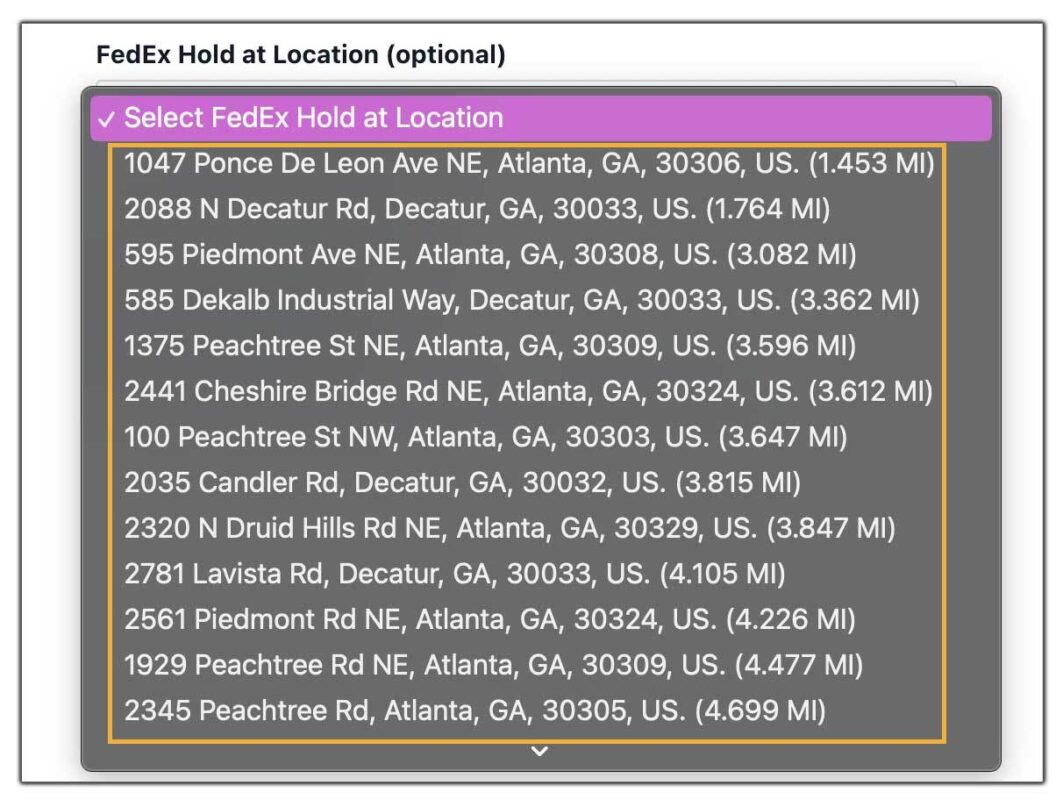 list of fedex hold at location