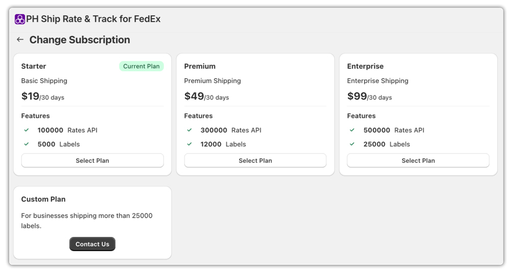 shopify fedex app plans
