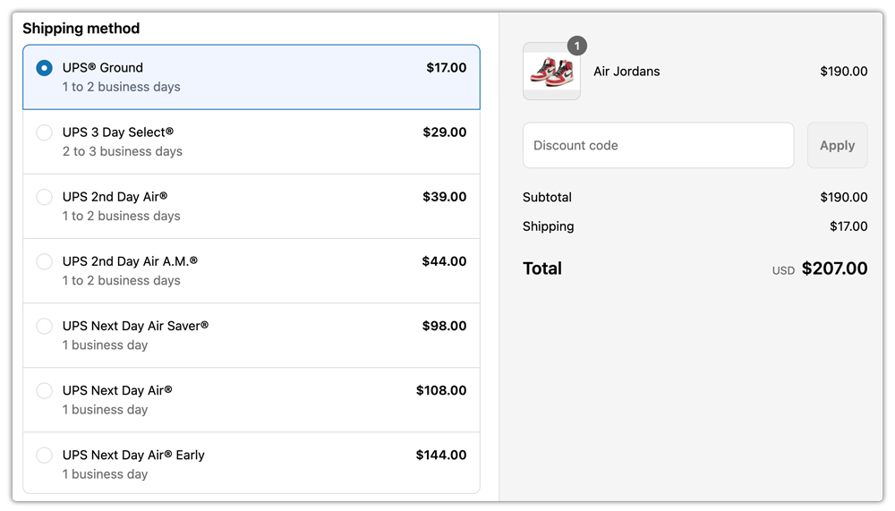 ups rates at the checkout 