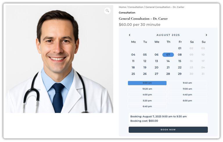 WooCommerce Booking Calendar Interface