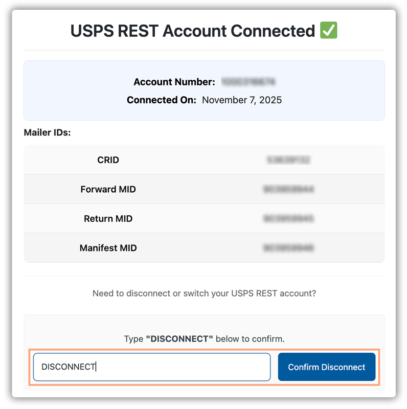 disconnect usps account 