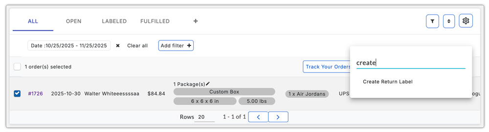create ups return label