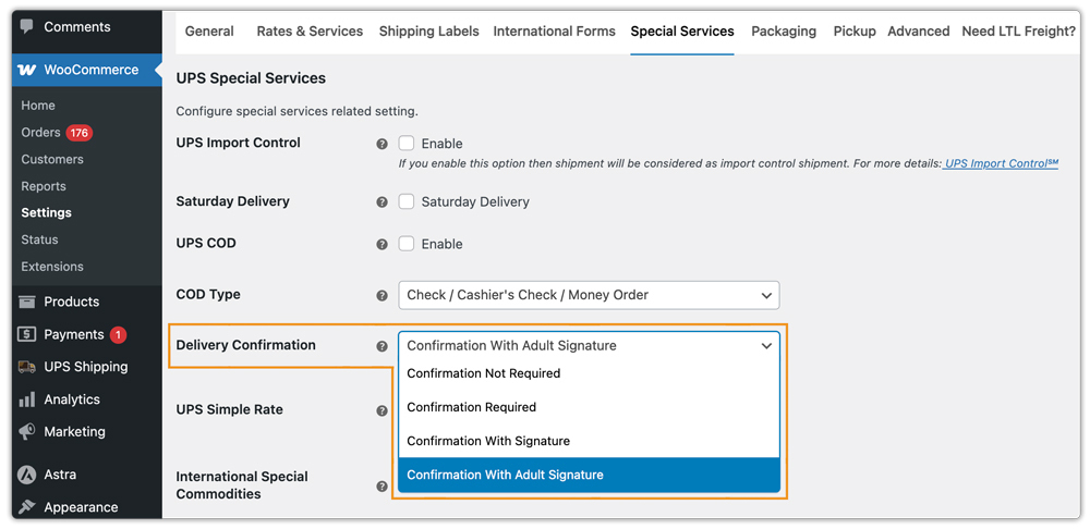 ups signature options
