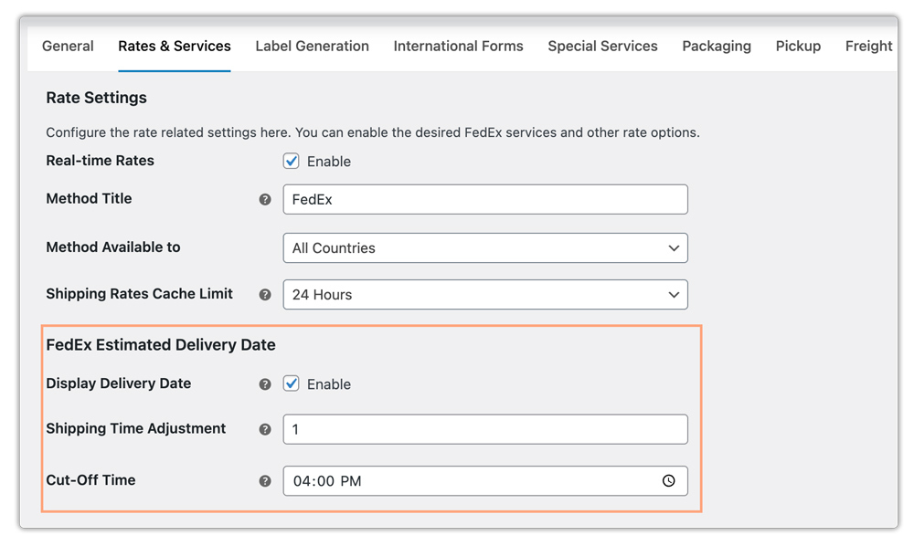 enable fedex estimated delivery date 