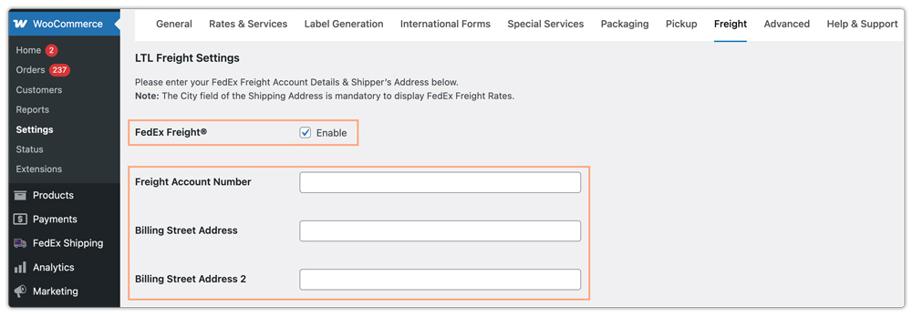enable fedex freight shipping 