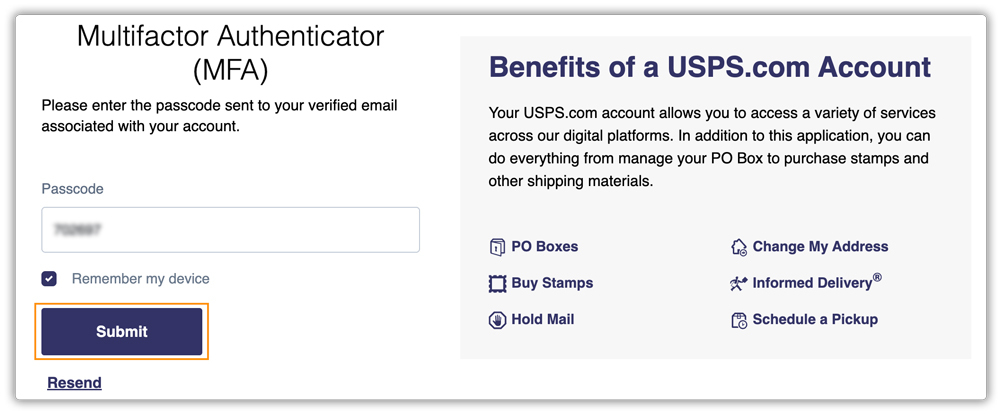 enter code and submit