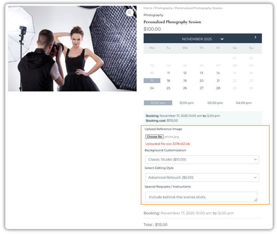 photography booking