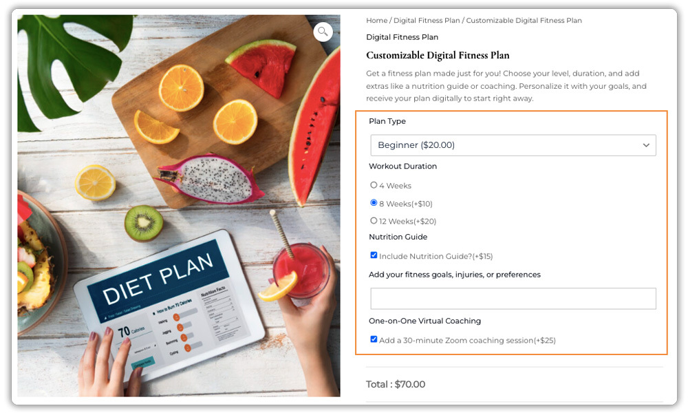 sell digital product with product addons