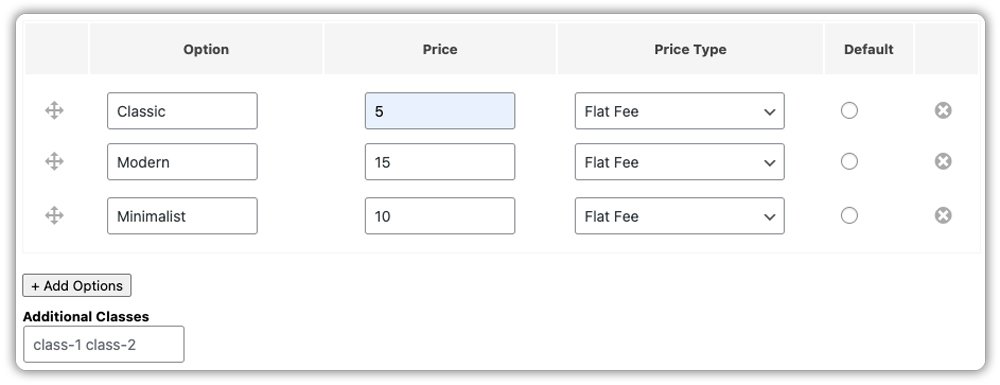 Set Options & Pricing