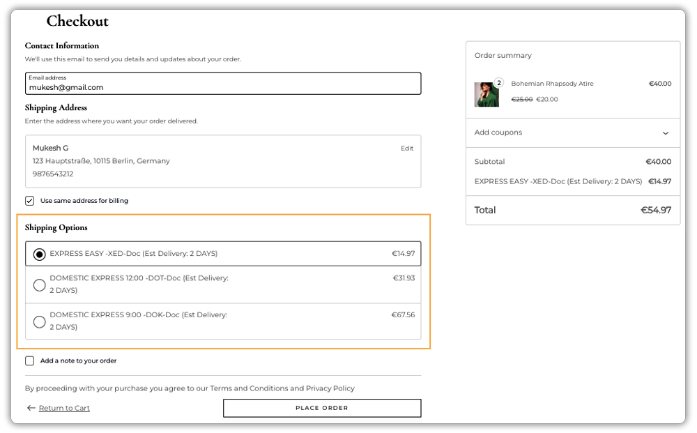 dhl express rates at the checkout