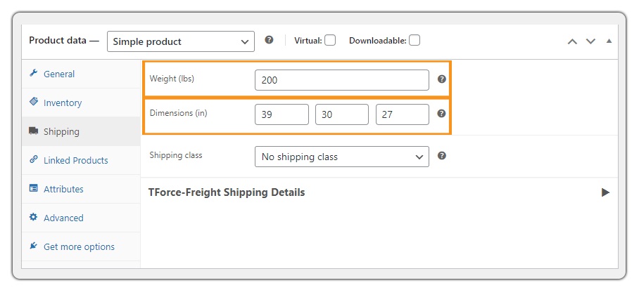 product weight and dimensions 