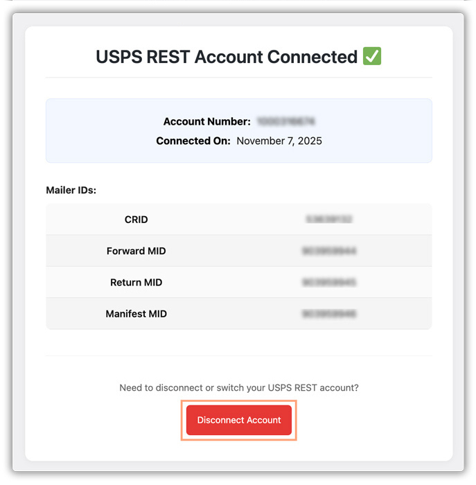 usps rest account connected 