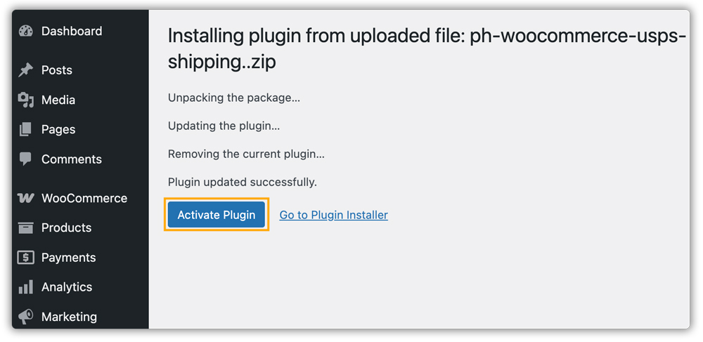 activate the usps plugin