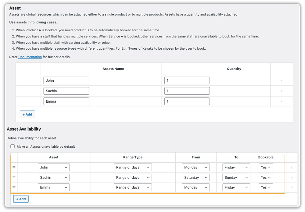 manage booking assets