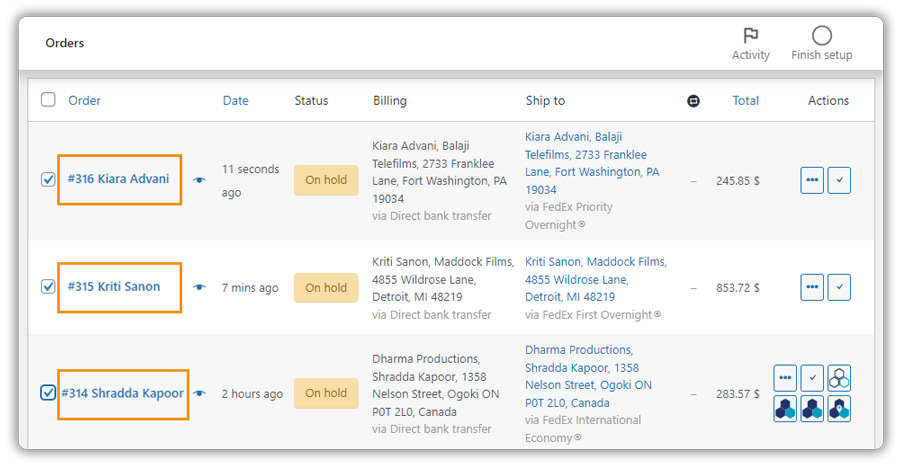 select order for label printing 