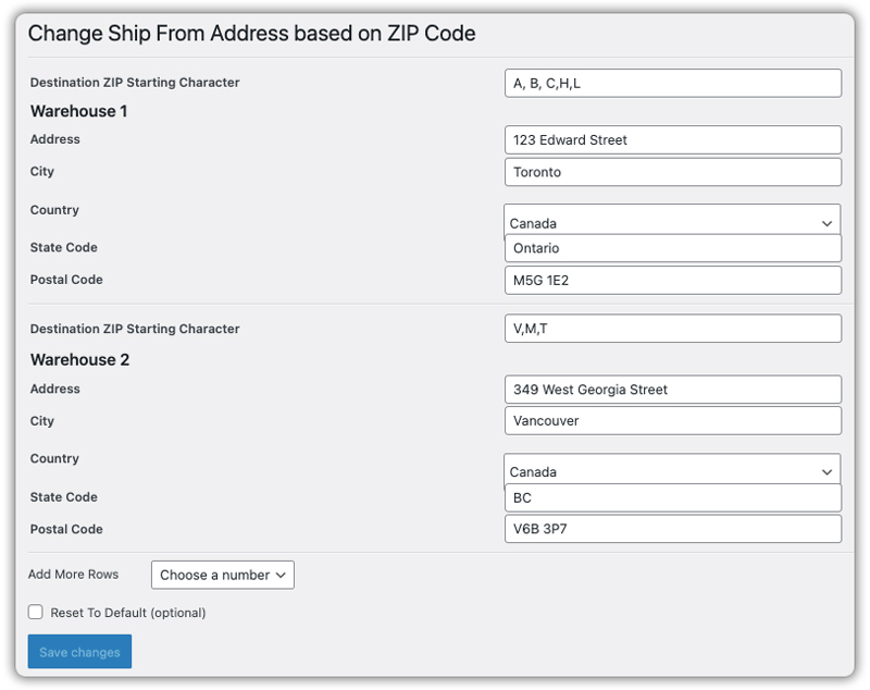 canada post ware house shipping