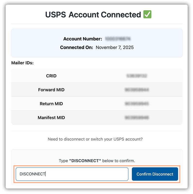disconnect usps account