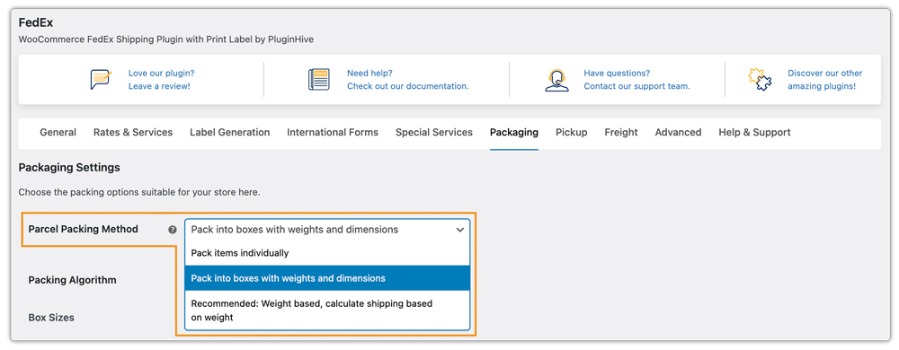 fedex packing in woocommerce 
