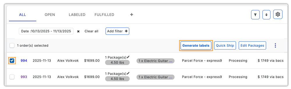 generate parcel force label