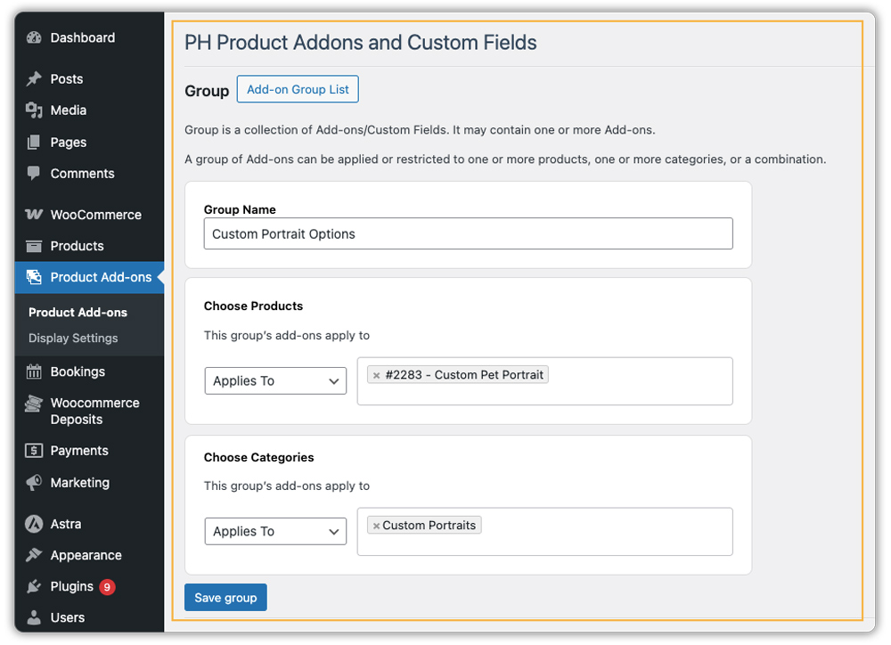product addon groups