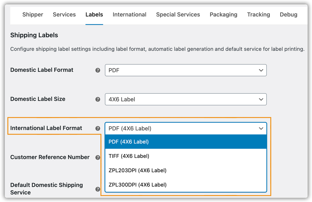 international label format 