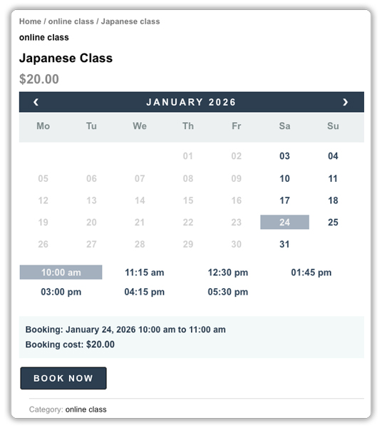 language class booking
