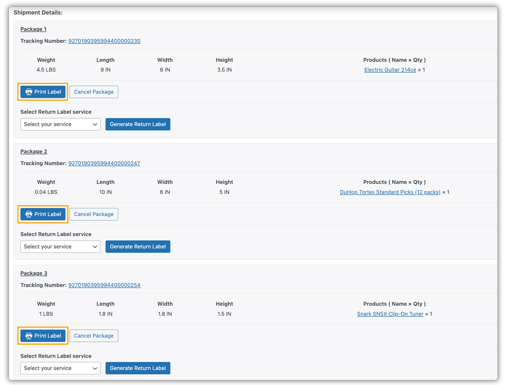 print labels for multiple shipments