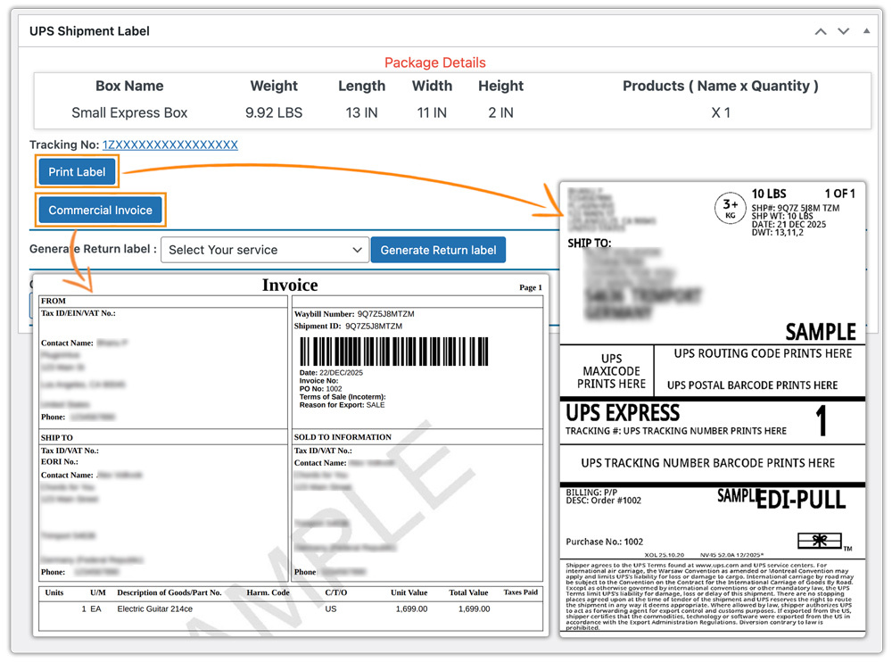 ups label and commercial invoice