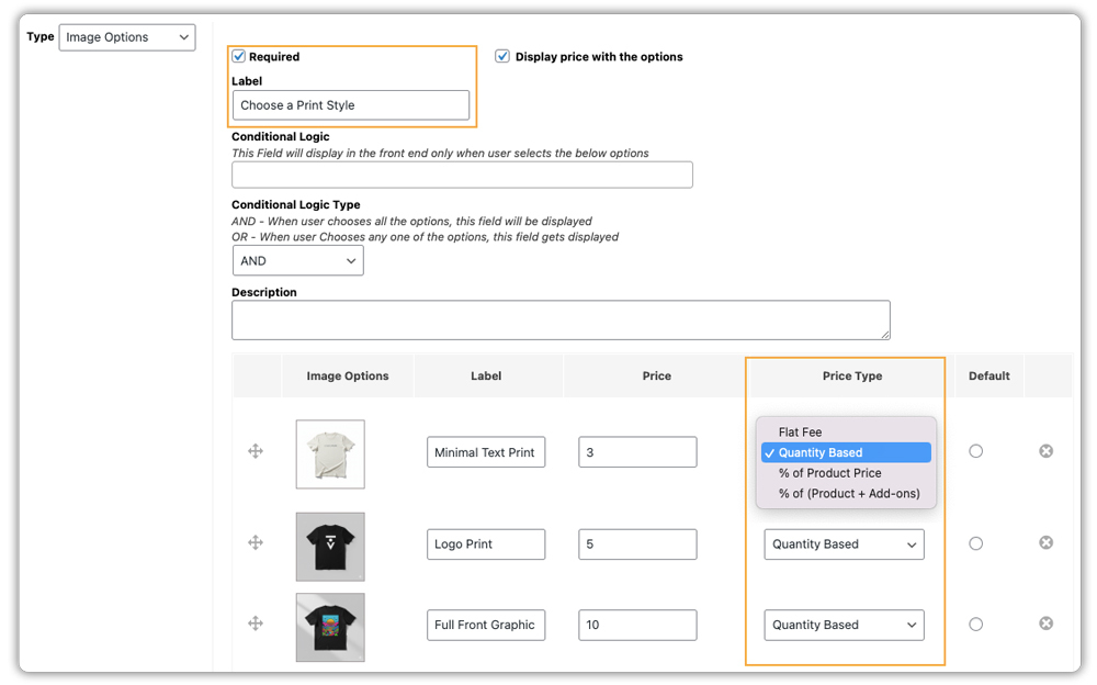 customize field options