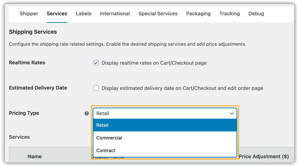 select pricing types 