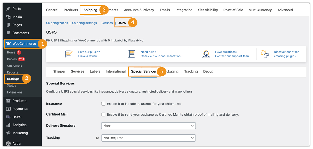 usps special services settings