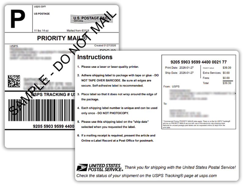 usps label and receipt 