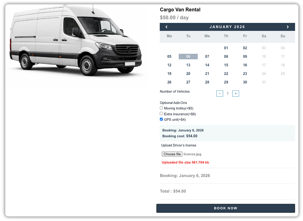 woocommerce vehicle rental