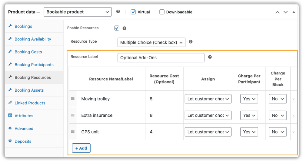 woocommerce booking addons