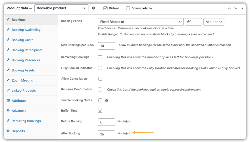 set up buffer time after booking