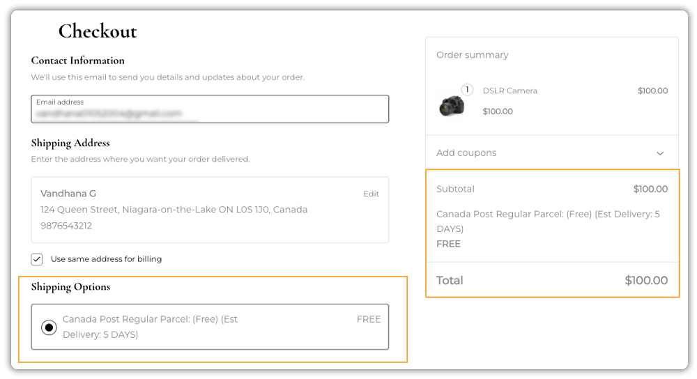 canada post rates at woo checkout