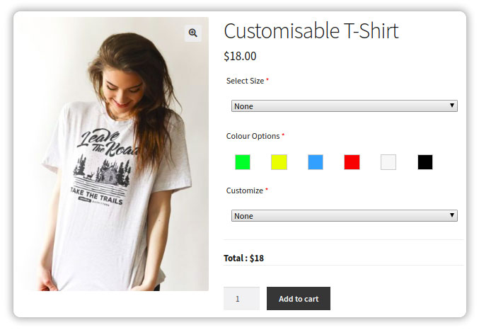 product add-ons at woocommerce product page