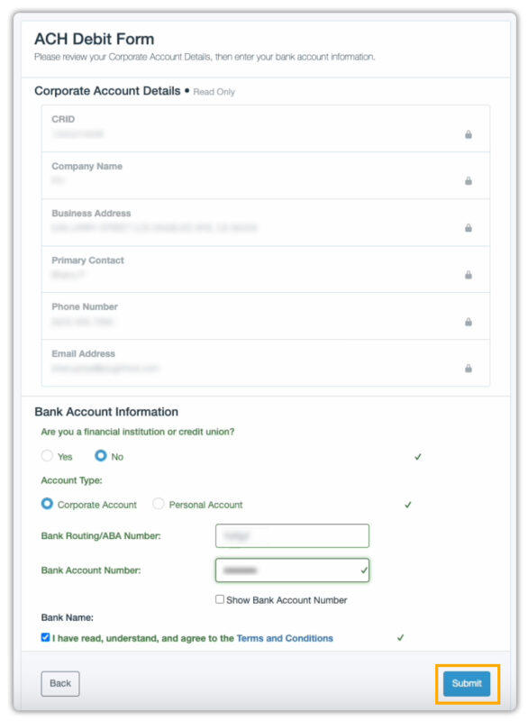 bank account details 
