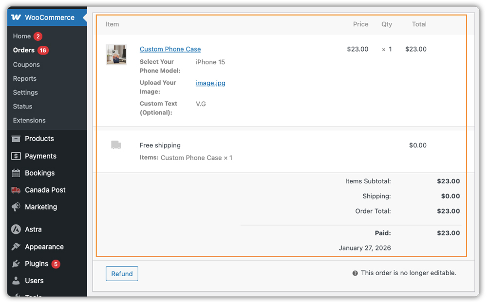 custom phone case order page